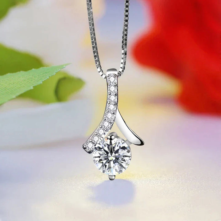 Close-up of MY SOULMATE crystal pendant necklace, showing sterling silver detail & unique crystal sparkle.