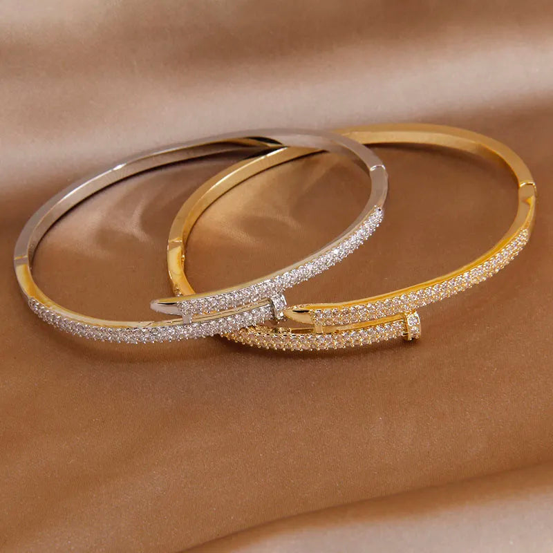 Dazzling women's gold plated zircon bracelet, showcasing an elegant nail design that truly sparkles.