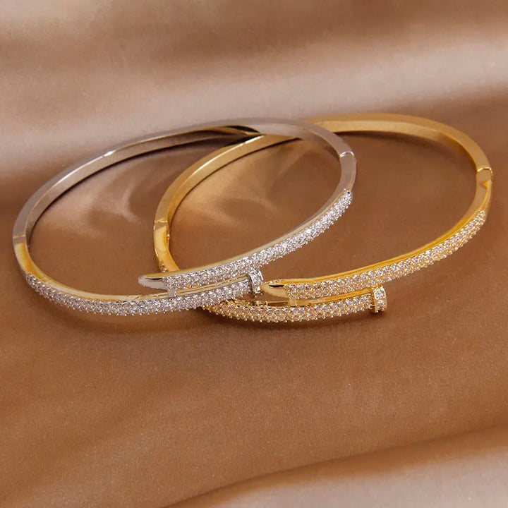 Dazzling women's gold plated zircon bracelet, showcasing an elegant nail design that truly sparkles.