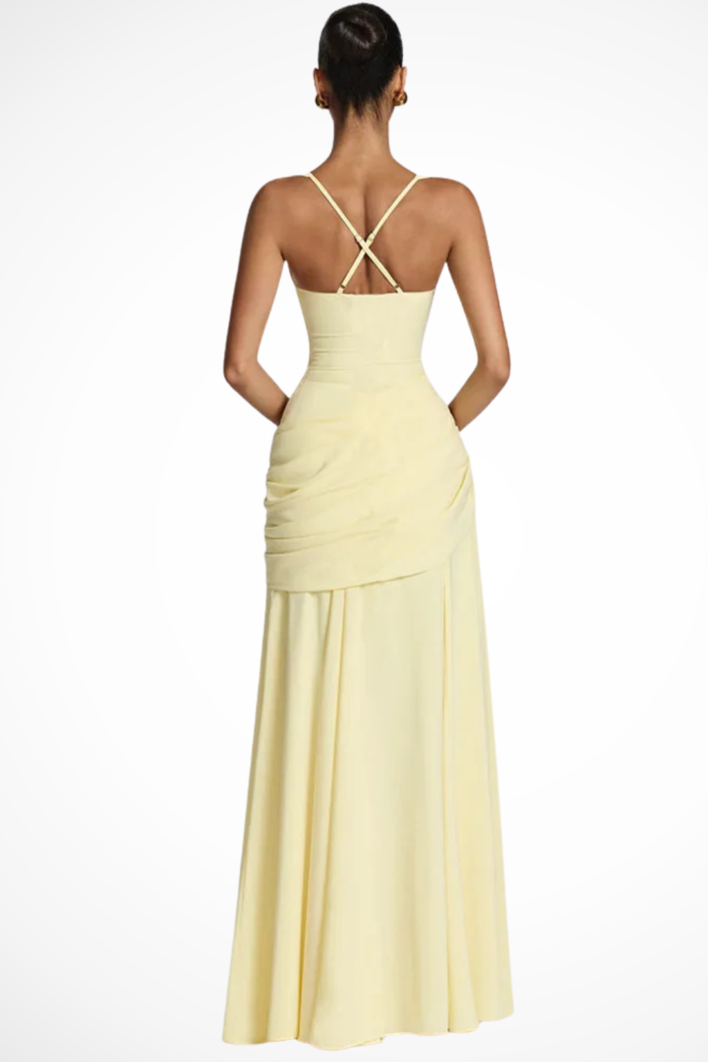 Chic A-line maxi dress with square neck & ruched details, ideal for evening gowns & special occasions.