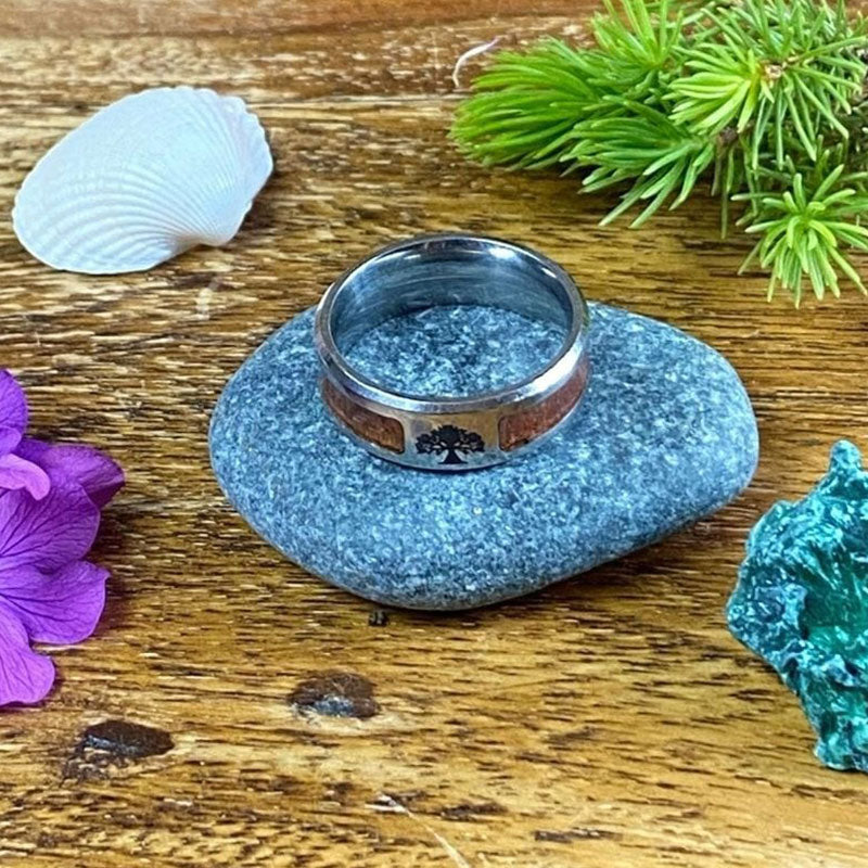 Durable stainless steel women's ring featuring intricate Tree of Life design. Perfect spiritual jewelry gift for her.