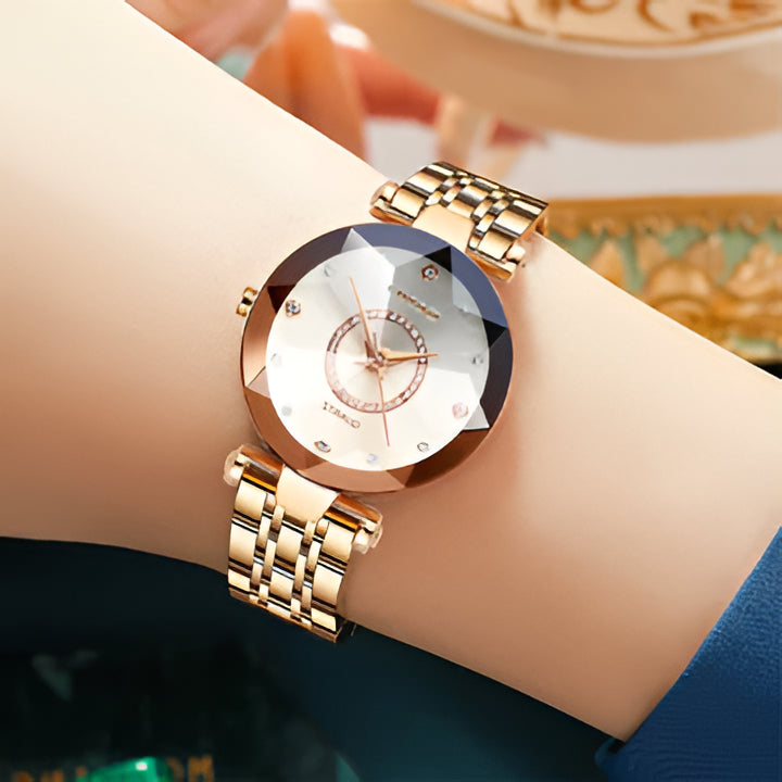 Starry Women's Fashion Watch, stainless steel with captivating dial and rose gold details.