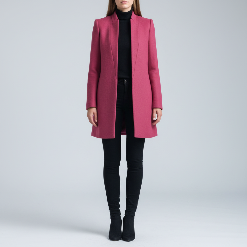 Sophisticated women's long sleeve stand-up collar coat, an essential for elegant winter fashion.
