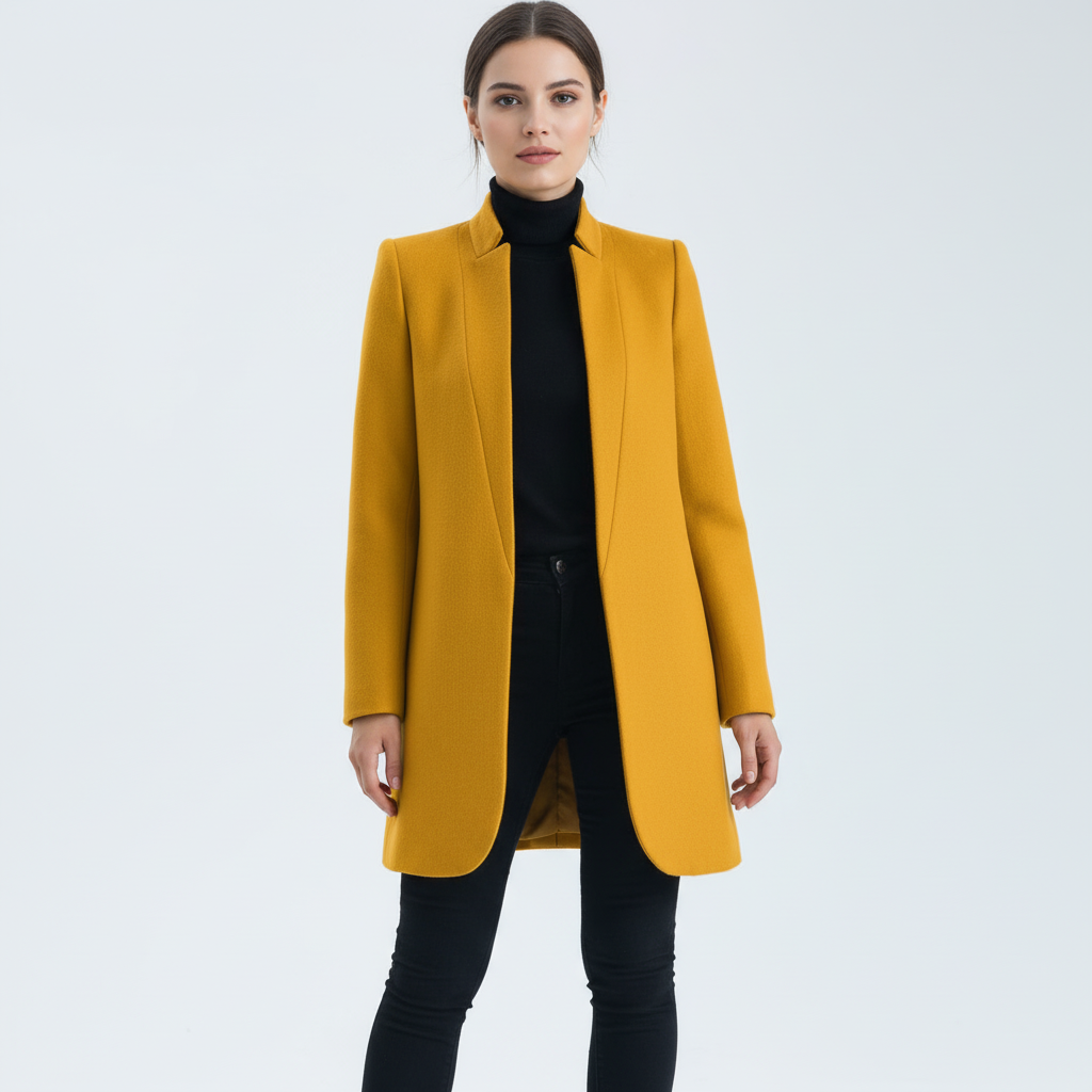 Women's stand-up collar winter coat in a beautiful wool blend, offering both style and warmth.