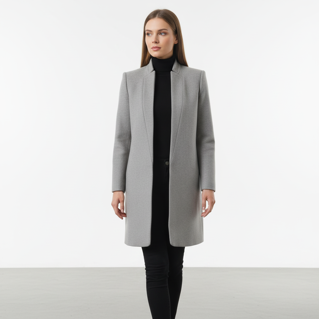 Valentina women's long sleeve stand-up collar winter coat with button closure, a stylish elegant outerwear.