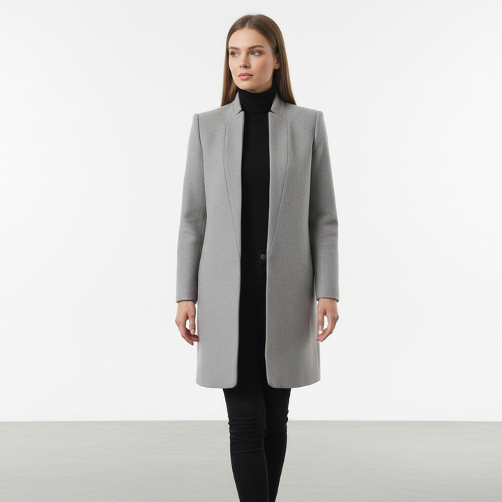 Valentina women's long sleeve stand-up collar winter coat with button closure, a stylish elegant outerwear.