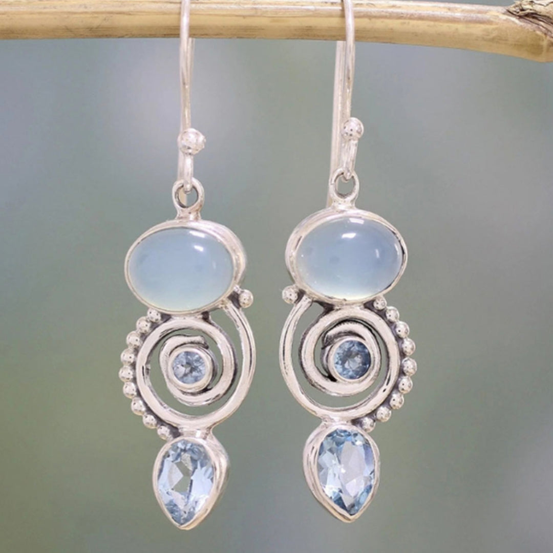 Elegant women's sterling silver drop earrings with shimmering moonstone gemstones. Perfect timeless jewelry gift.