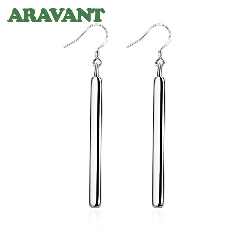 Versatile women's sterling silver line earrings, elegant dangle style, ideal minimalist jewelry for any outfit.