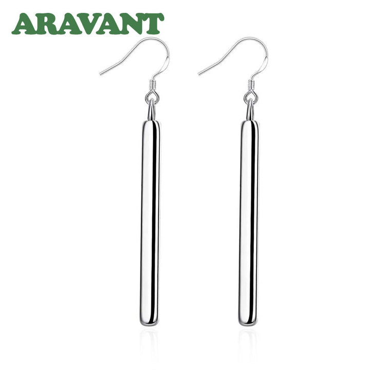 Versatile women's sterling silver line earrings, elegant dangle style, ideal minimalist jewelry for any outfit.