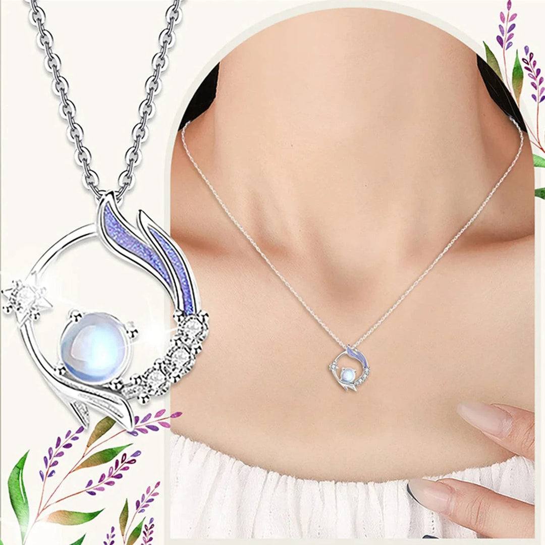 Shimmering moonstone gemstone set in a high-quality sterling silver pendant necklace, a beautiful piece of women's jewelry.