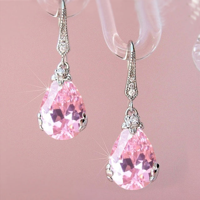 Dangle pear-shaped crystal earrings for women, crafted from elegant sterling silver with a classic design.