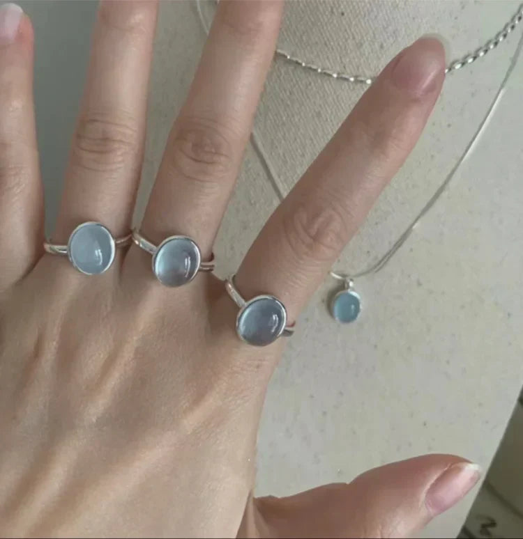 Natural aquamarine sterling silver ring for women, a symbolic and elegant blue gemstone jewelry piece.