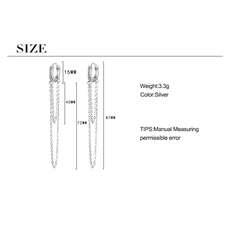 Chic women's sparkling dangle chain earrings, an elegant sterling silver jewelry gift for her.