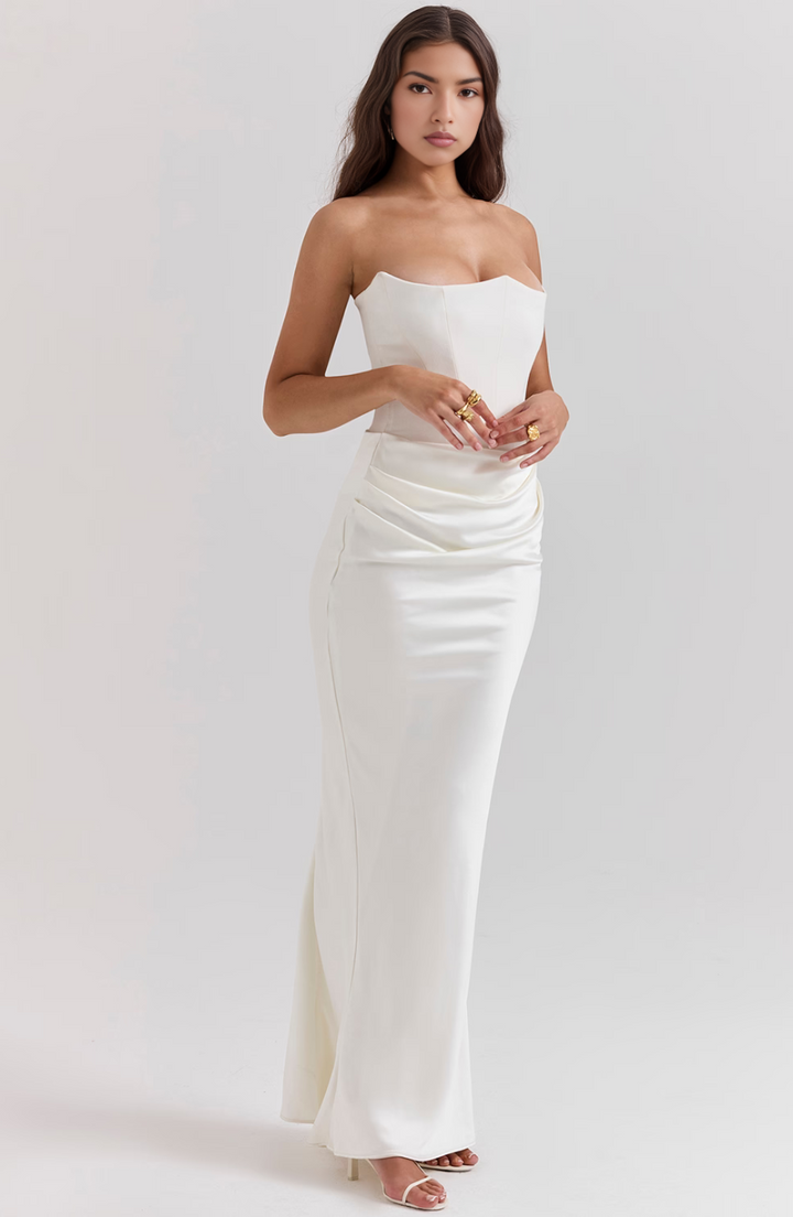 Exquisite strapless corset maxi dress for women, designed for special occasions & formal events.