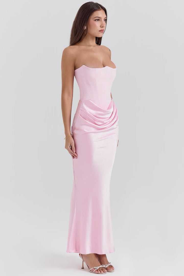 High-fashion strapless corset maxi dress for women, a chic choice for formal galas & cocktail events.