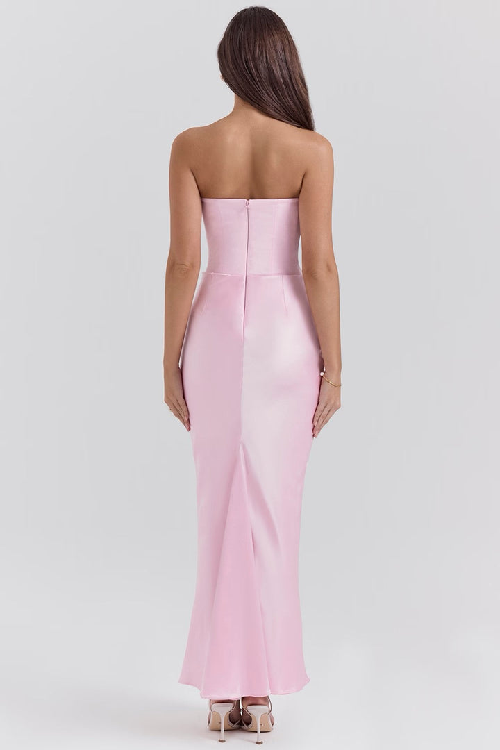 Red carpet style strapless corset maxi dress for women, an elegant formal evening gown option.