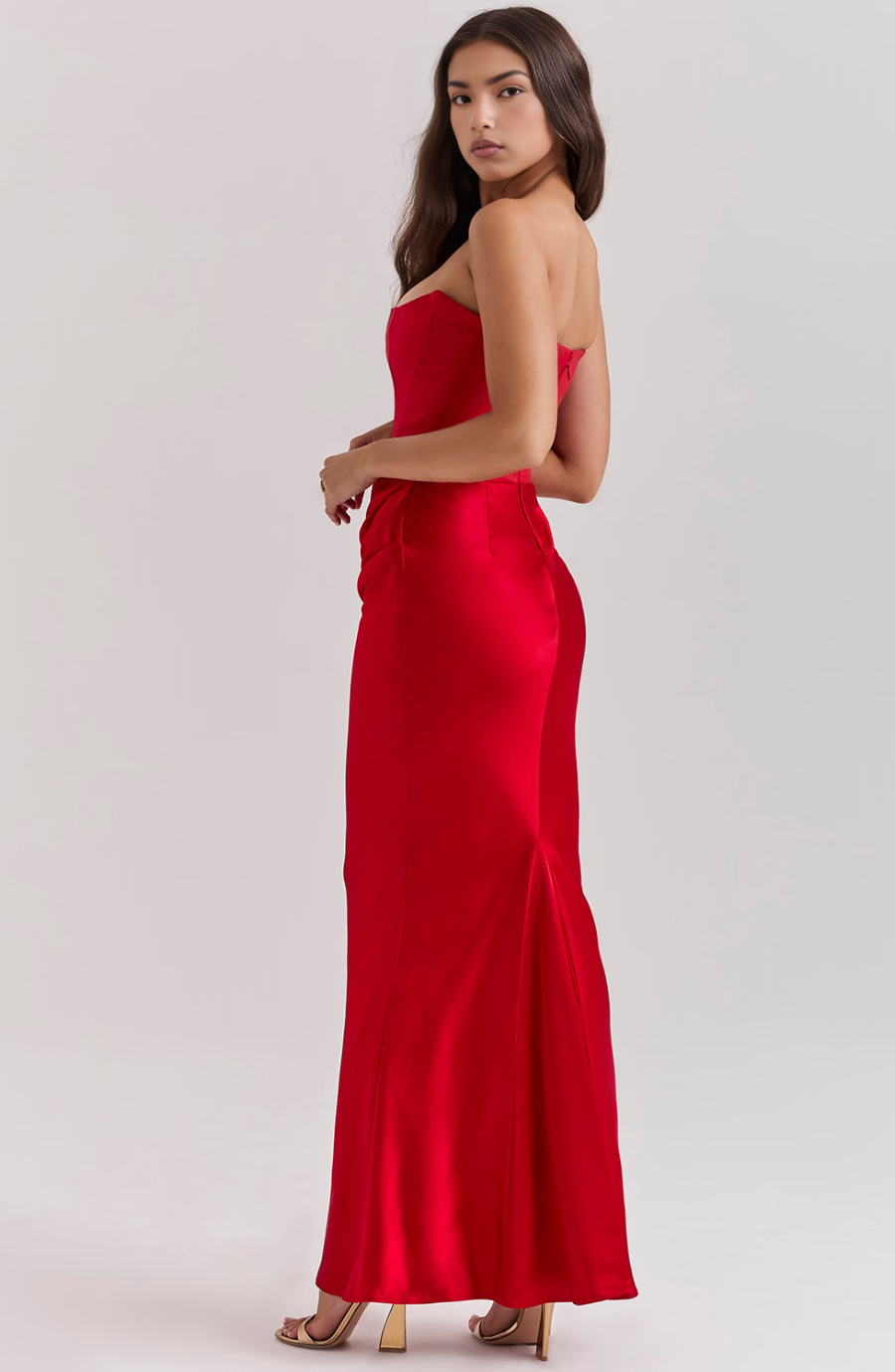 Unique strapless corset maxi dress for women, a standout formal evening gown & wedding guest option.