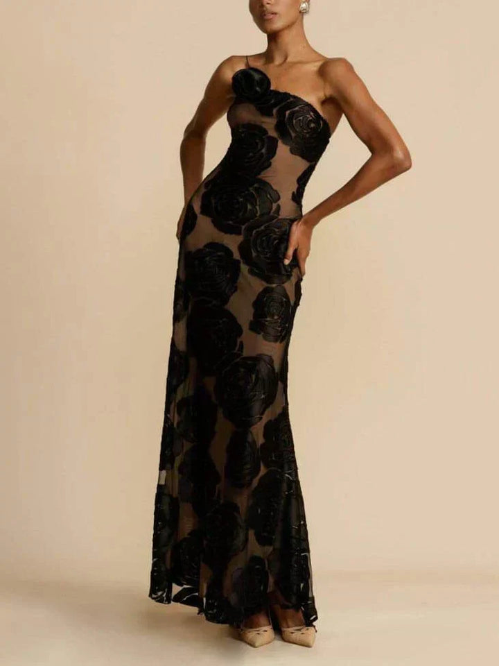 Stylish strapless maxi dress with intricate jacquard pattern for women