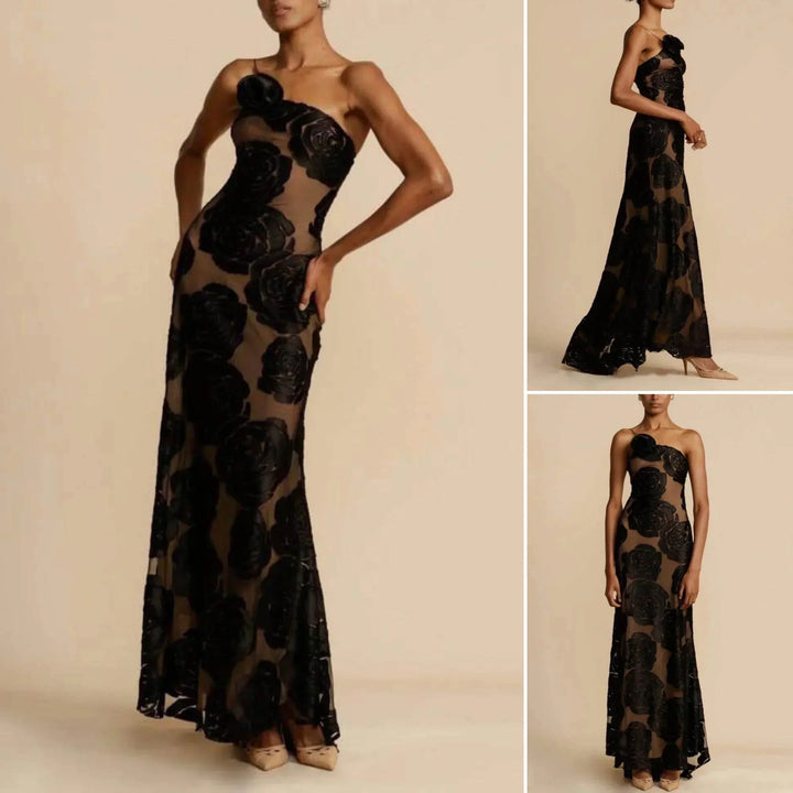 Vibrant women's strapless jacquard maxi dress, a perfect fashion statement