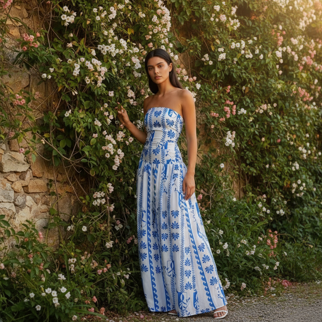 Chic strapless floor-length maxi dress for women, ideal for elegant summer evening events.