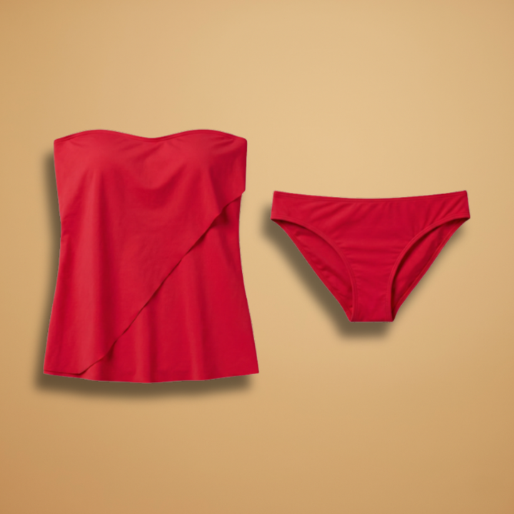 Flattering women's bandeau tankini set featuring chic ruffle detail for stylish summer swimwear.