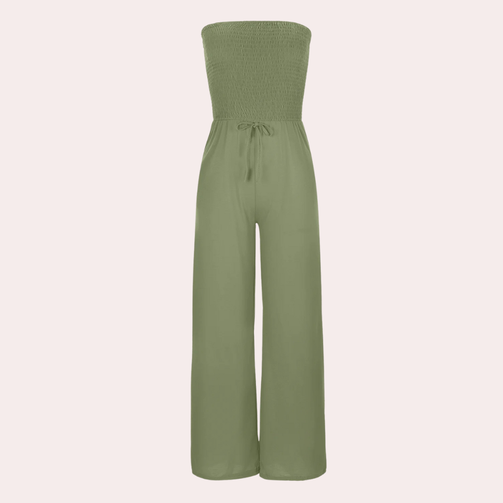 Women's strapless wide-leg bandeau jumpsuit, a comfortable and fashionable summer essential.
