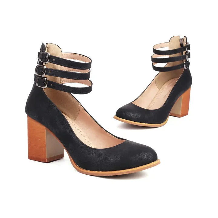 Premium women's strappy block heels; versatile footwear for office, evening, or casual chic.