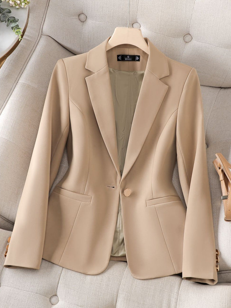 Women's single button structured blazer, a sophisticated tailored jacket for office, business meetings, and everyday elegance.