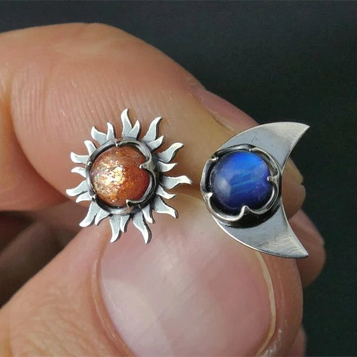 Elegant women's sun and moon celestial drop earrings, symbolizing balance. Perfect jewelry gift.