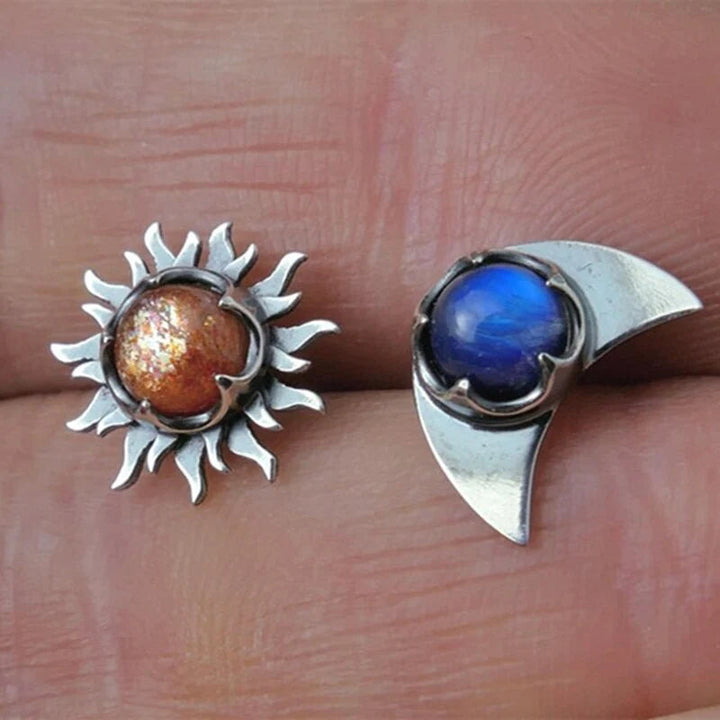 Beautiful women's celestial sun and moon drop earrings, an ideal symbolic jewelry gift for her.