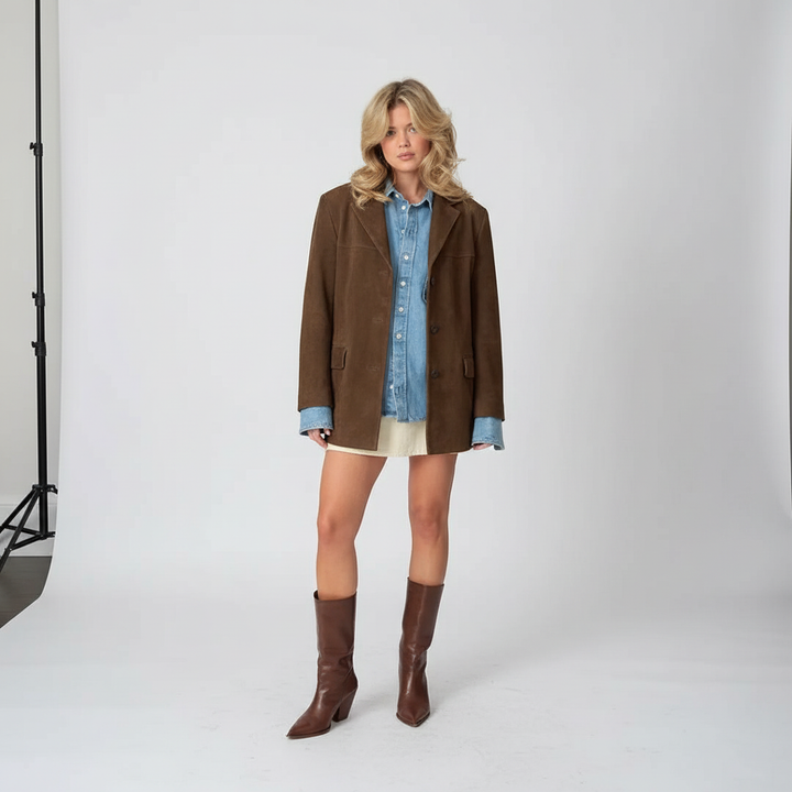 Stylish women's autumn jacket, tailored fit, perfect warm outerwear for fall fashion