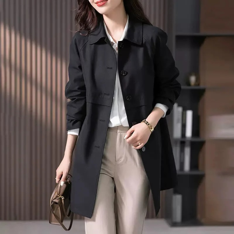 Chic women's tailored trench coat, offering elegance for office & comfort for casual outings. A versatile spring/fall jacket.