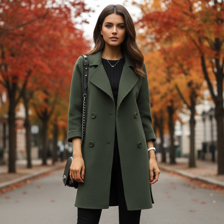 Elegant women's tailored wool blend winter coat in classic style, perfect for autumn fashion