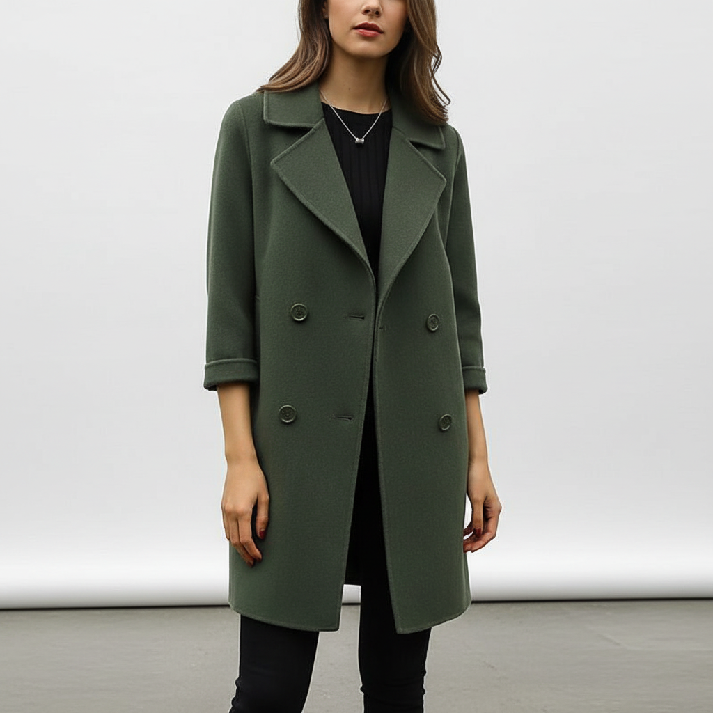 Stylish women's autumn fashion coat with a tailored fit, crafted from a warm wool blend material