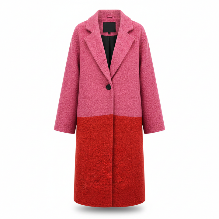 Women's long tailored wool winter coat, perfect for elegant outerwear in cold weather, full shot.