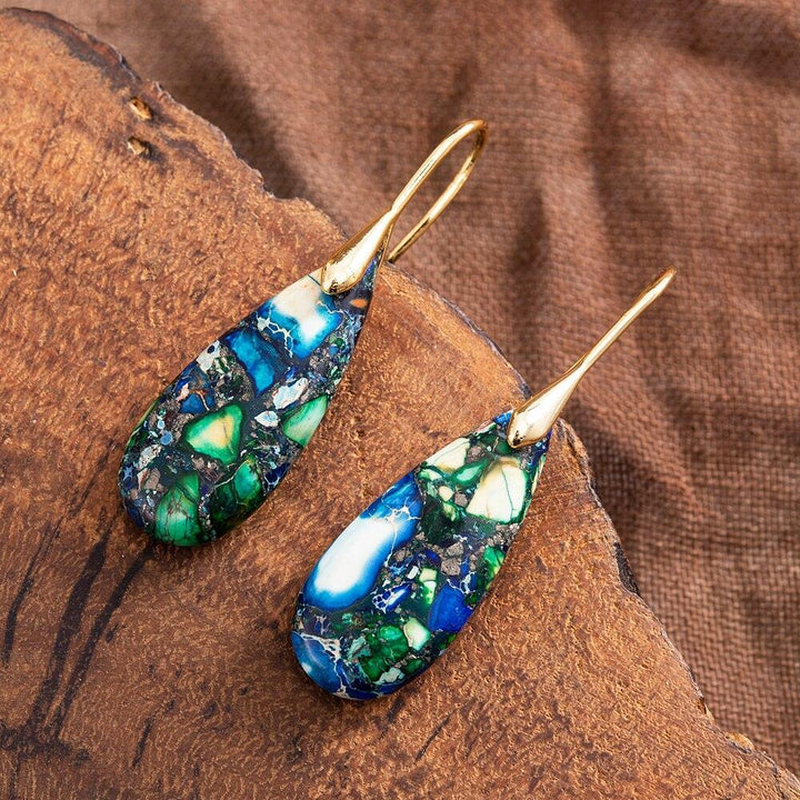 Elegant women's teardrop earrings with natural grounding stone, perfect for spiritual jewelry. Handmade gift for her.
