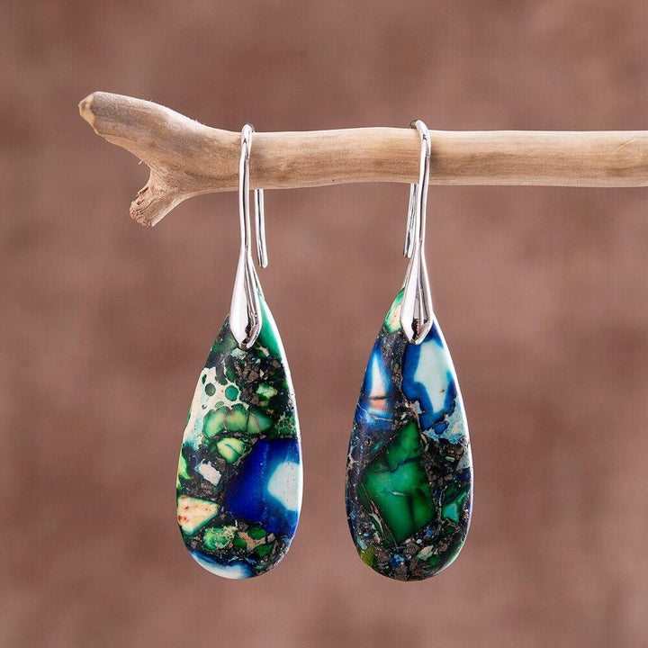 Stylish women's teardrop earrings, handmade with natural grounding stone. Elegant & spiritual gift for her.