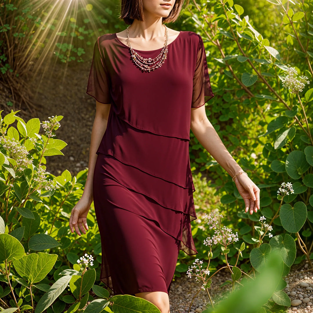 Flattering women's elegant tiered midi dress, a sophisticated choice for any special occasion or party.