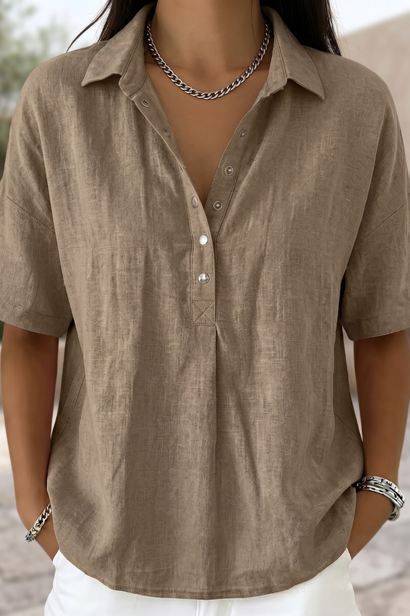 Elegant women's Timeless Grace button-down blouse, perfect for office wear or casual chic style. Long sleeve top.