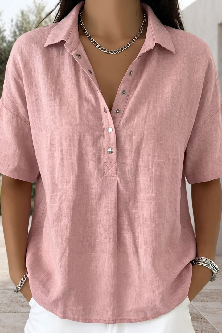 Timeless Grace elegant women's button-down blouse. Versatile long sleeve top, ideal for office and everyday fashion.