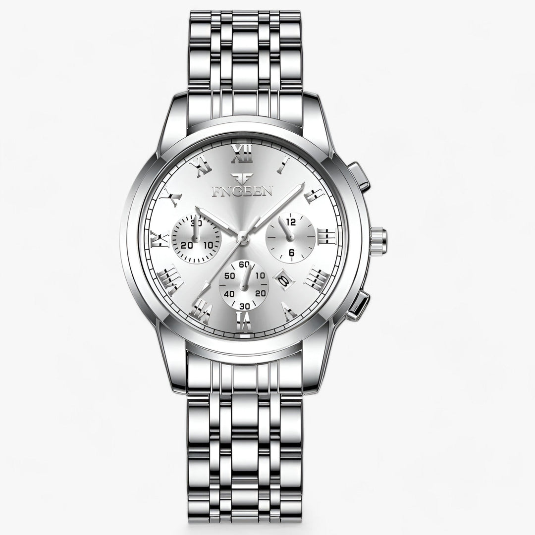 Luxury women's titanium quartz watch with date display, an elegant and resilient timepiece.