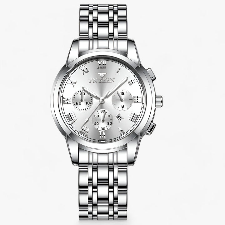 Luxury women's titanium quartz watch with date display, an elegant and resilient timepiece.