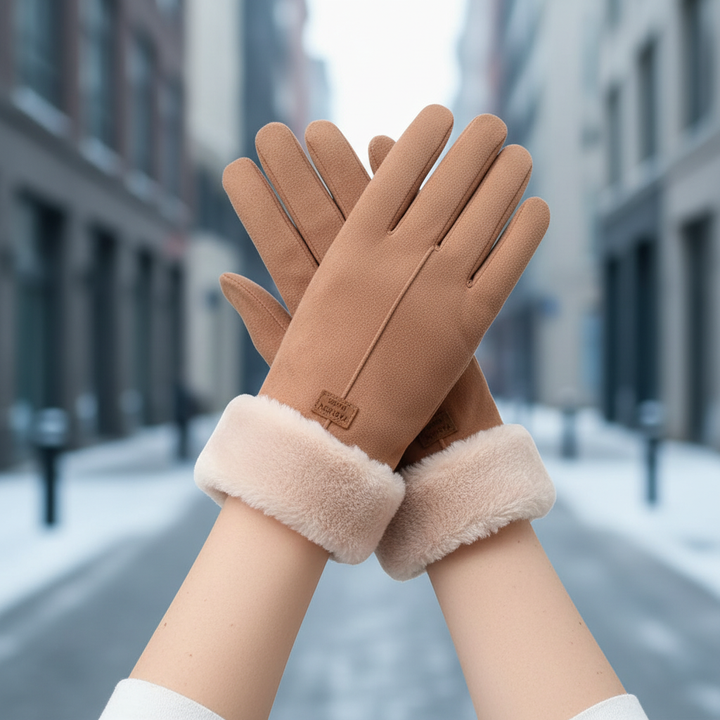Elegant women's touchscreen winter gloves, SuedeLux velvet, in classic black for cold weather