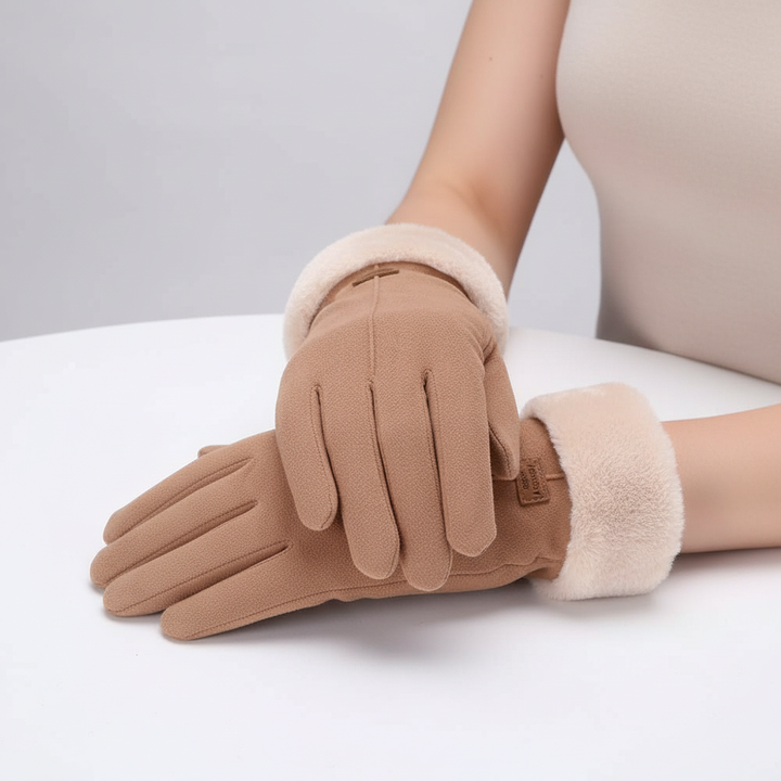 Fashionable women's winter gloves, SuedeLux material, offering warmth and touchscreen function