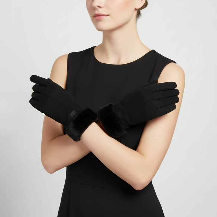 Black ladies' touchscreen gloves, made from luxurious velvet for elegant warmth in winter