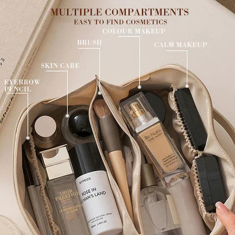 Premium women's travel bag for makeup, featuring a spacious organizer for beauty products.