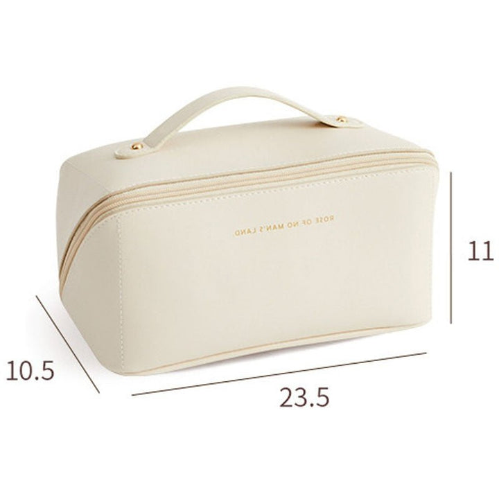 Compact & elegant pink cosmetic organizer for women's travel, keeping makeup neat and accessible.