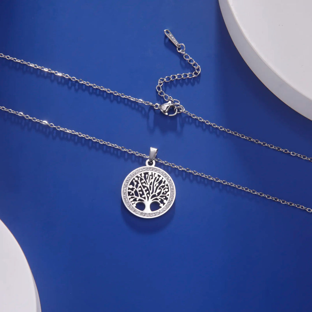 Gold plated Tree of Life pendant necklace for women, an elegant symbolic jewelry piece representing strength and harmony.