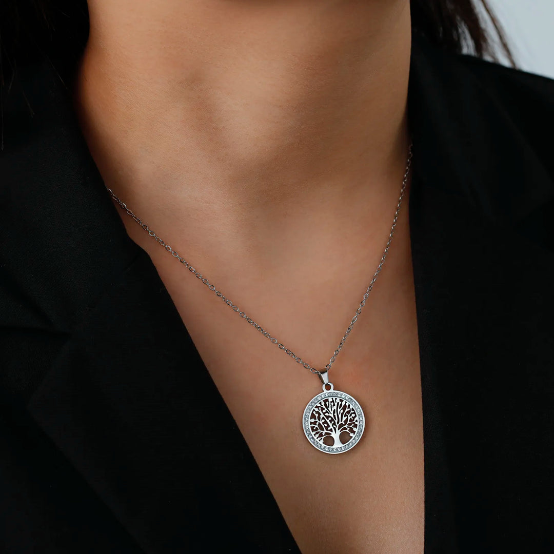 Everyday elegant women's Tree of Life necklace, a stylish sterling silver pendant for meaningful and spiritual wear.