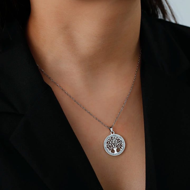 Everyday elegant women's Tree of Life necklace, a stylish sterling silver pendant for meaningful and spiritual wear.
